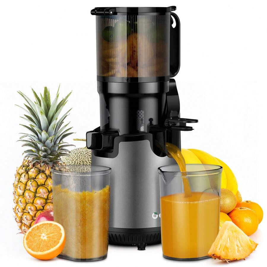GDOR Cold Press Masticating Juicer Machines, Self Feeding Slow Pure Juicer, 5.3" Extra Feed Chute Fit Whole Vegetable And Fruit, Grey. - Grey - View 1