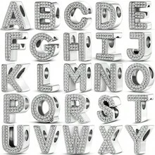 1 Stück S925 Sterling Silber Buchstaben Serie A-Z Perlen, geeignet für DIY Armband, Halskette, Schlüsselanhänger, Anhänger Schmuckherstellung, Geschenk für Frauen, geeignet für Valentinstag, Muttertag - Silber - Übersicht 12