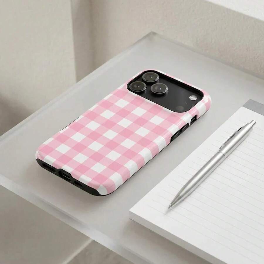Pink Checkered MagSafe Rugged Case | Shockproof Magnetic Case For 13 Mini, 17 Pro Max, 17 - Multicolor - View 1