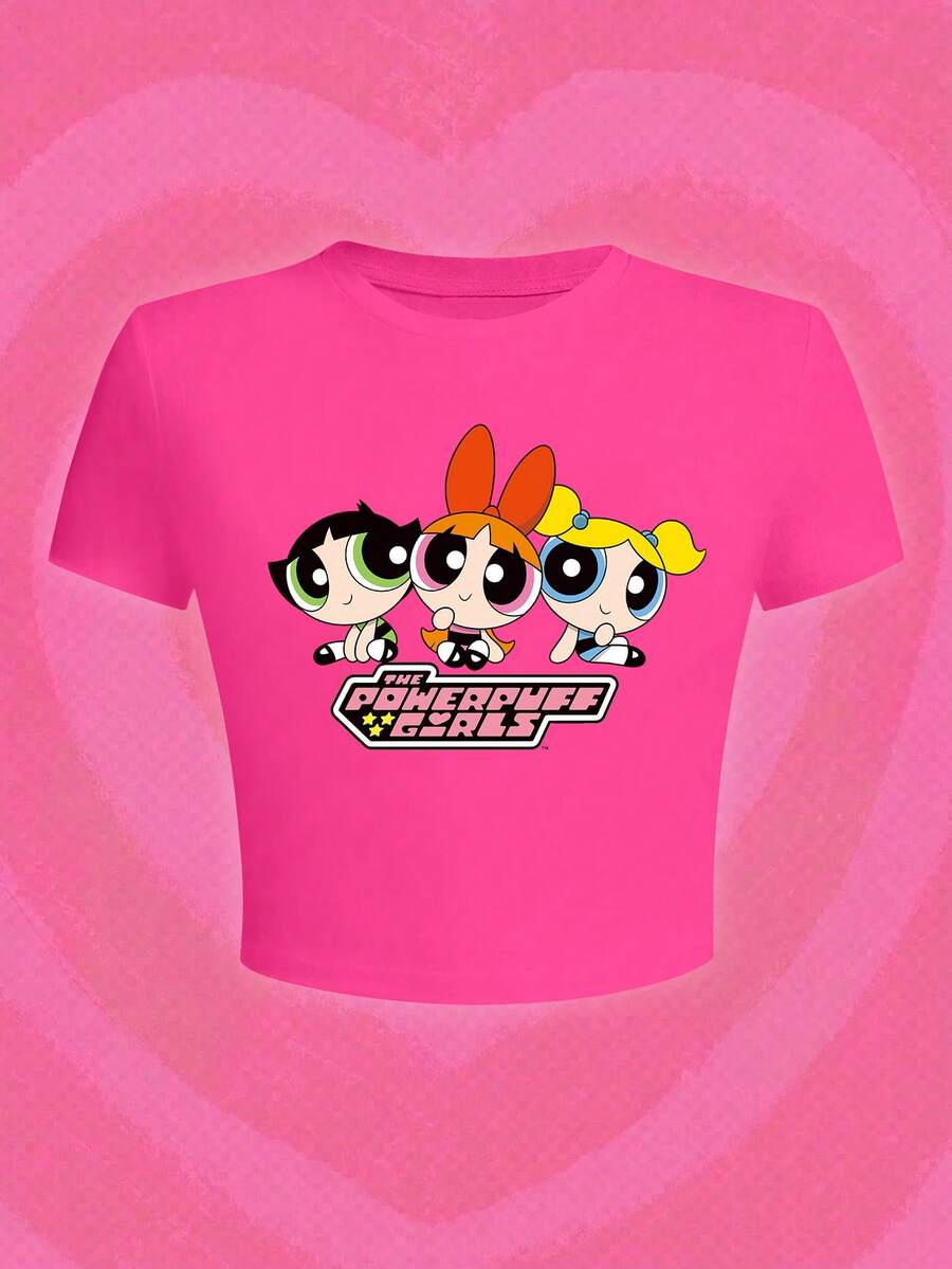 Women's Cute Printed Crew Neck Top - Adorable Casual Style, Suitable For Daily Wear And Workout - Hot Pink - View 1