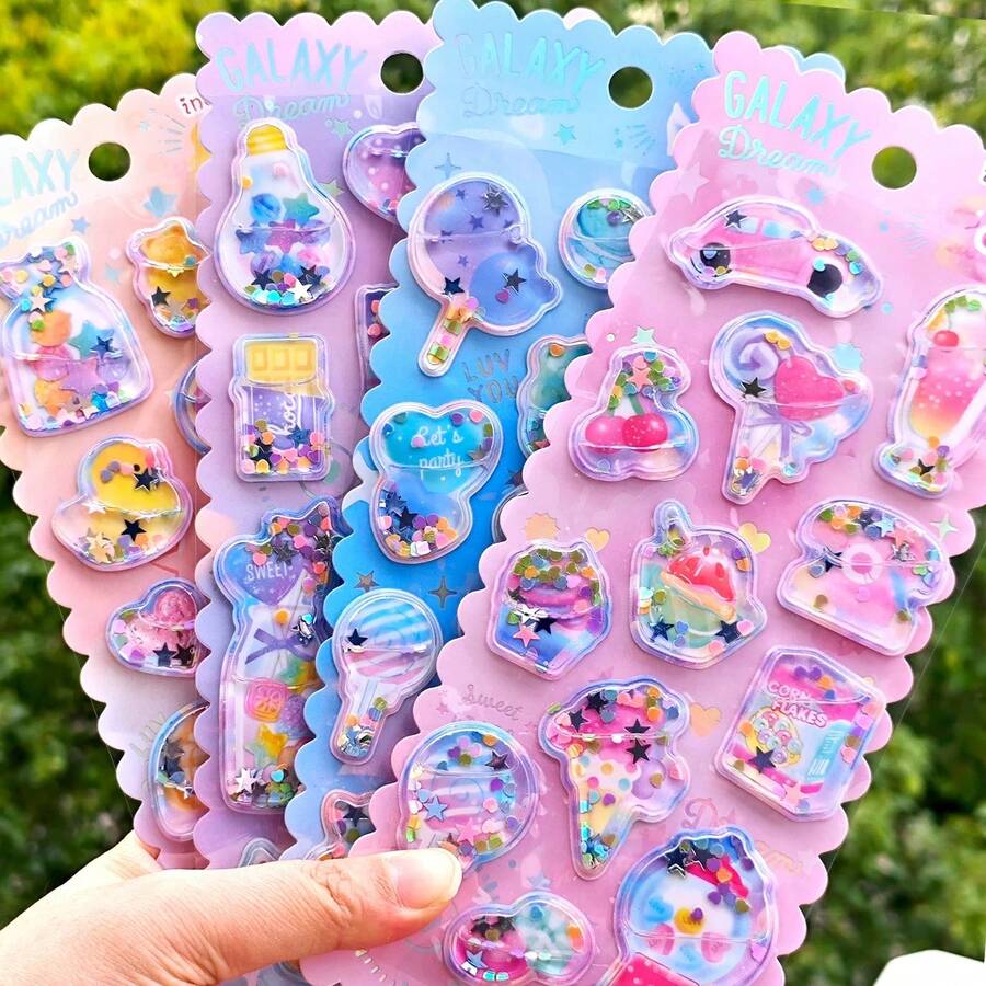 3D Galaxy Water Seal Stickers, Fun Shiny Shake Sparkling 3D Embossed Decorative Drop Seal Sticker, Rilakkuma Suntan Kitty Water Seal Cartoon Animal Stickers For Water Bottles, Refrigerators, Phone Case, Notebooks, Scrapbooking, Reward Gift - Multicolor - View 1