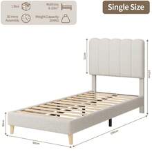 Techigher Boucle Fabric Bed Frame, Modern Style, Upholstered Platform Bed With Adjustable Wave Headboard, Wooden Slats Support, No Box Spring, Easy Assembly - Tamaño individual - Ver 9
