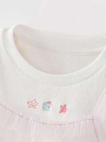 mini bala Girls Baby Short Sleeve Tee, Soft Breathable Mesh Layered Summer Top 2026 - 珍珠白 - 查看 6