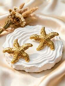 American Bohemian Vacation Style 3D Embossed Seashell Metal Earrings, Hypoallergenic Skin-Friendly Stainless Steel Base, Wear-Resistant And Scratch-Resistant, Suitable For Independence Day Beach Vacation, Outdoor Music Festival, Afternoon Tea, Daily Street Wear, Valentine's Day, Graduation Season Gift, Beach Travel Photography, Portrait Atmosphere Delicate Accessory, Back To School Season - Multicolor - View 12