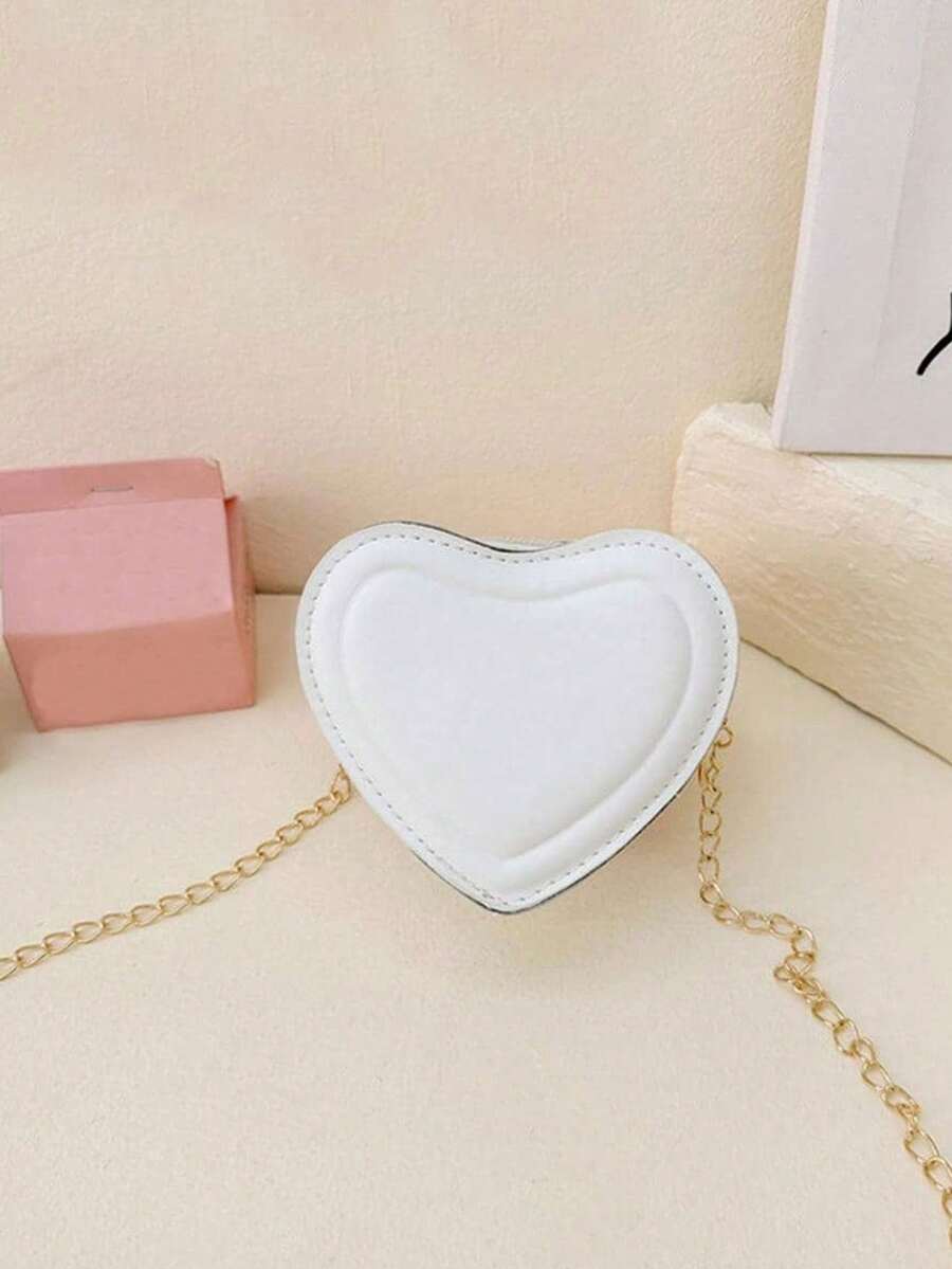 Bolso de hombro con cadena en forma de corazón de unicolor para mujer - Blanco - Ver 1