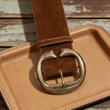 1pc Y2K Style Wide Pleated Waist Belt, Waist Cinching Design, Suitable For Dresses, With Fashionable American Style - Coffee - View 7