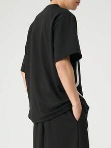 Plus Size Quick-Dry Sports T-Shirt, Fashionable Casual Round Neck Short Sleeve T-Shirt, Suitable For All Seasons - Black - View 6