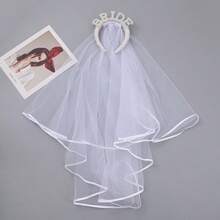 Bridal Pearl Headband With Veil, BRIDE Letter Rhinestone Hair Hoop For Bachelorette Party, Wedding Bridal Shower Hair Accessories For Brides, A Sparkling Rhinestone And Faux Pearl Decorative Headband, An Elegant Hair Accessory Suitable For Wedding And Party Outfits, BRIDE Letter Pearl Rhinestone Headband With Veil, Bridal Hair Accessories For Bachelorette Party, Wedding Bridal Shower - 新娘髮箍帶頭紗 - 查看 5