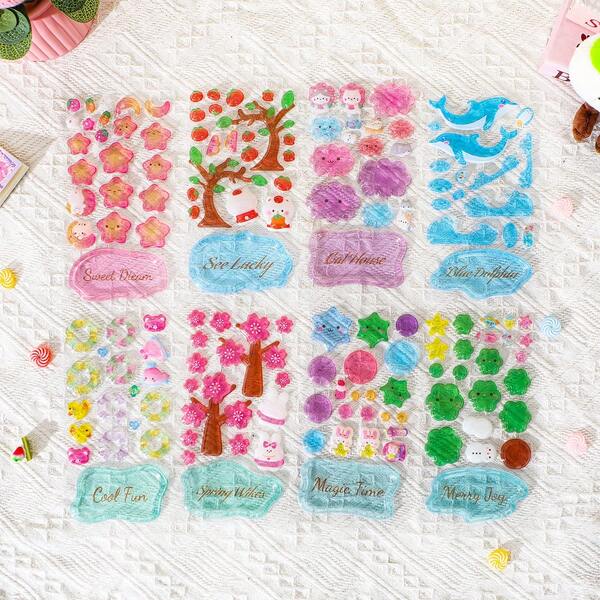 可爱清新甜美自然风卡通新款3D水晶贴纸，叠叠乐贴纸，文具贴纸，涂鸦贴纸，糖果树脂贴纸，贴纸书，卡通糖果迷你场景贴纸，3D装饰手绘贴纸，无需裁剪，学习用品，新学期理想之选
