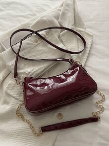 Y2K Burgundy PU Leather Shoulder Bag, V-Shape Metal Decor Crossbody Bag, Fashionable Gold Chain Strap Handbag, Suitable For Girls, Perfect For Nightlife, Streetwear, Weddings - Burgundy - View 5