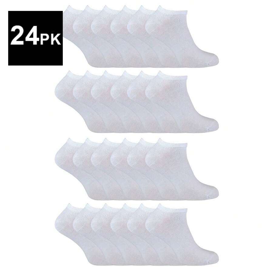 Sock Snob 24 Pack Multipack Kids Cotton Trainer Socks For Boys & Girls - White - View 1