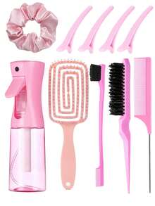 1 Set/10 Sets Juego de cepillos de masaje con espiral antimosquitos, incluye 1 Botella de spray continuo de 200ml, 3 Cepillos de peinado para dar volumen a las raíces, arreglar las cejas y el nacimiento del cabello, 1 Coletero grande y 4 Pinzas para el flequillo, apto para salón, barbería, hogar y viaje, se adapta a todo tipo de cabello y necesidades, crea peinados perfectos, accesorios para el cabello - Multicolor - Ver 18