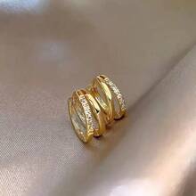 1对镶钻银色圆环耳环，简约时尚优雅双层耳环，女士款 - 彩色 - 查看 10