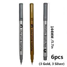 2/4/6pcs Metallic Soft Tip Paint Pens, 2 Colors (Gold/Silver), Suitable For Any Material, Ideal For DIY Painting On Black Cards, Graffiti, Handicrafts And Notebooks, DIY Signature Pens - Perfect Gift For Back To School Season - Multicolor - View 11