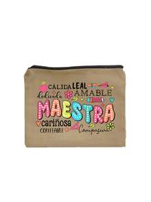 多色 Maestra 字母與鉛筆蘋果圖案化妝包，可愛大容量收納包，日常盥洗化妝包，多功能收納包，輕便旅行托特包，精美禮物，送給朋友的旅行紀念品，必備旅行收納包，適用於工作、學校、旅行、野餐、露營、戶外探險及其他場合，情人節禮物，教師節禮物，返校季節 - 彩色 - 查看 21