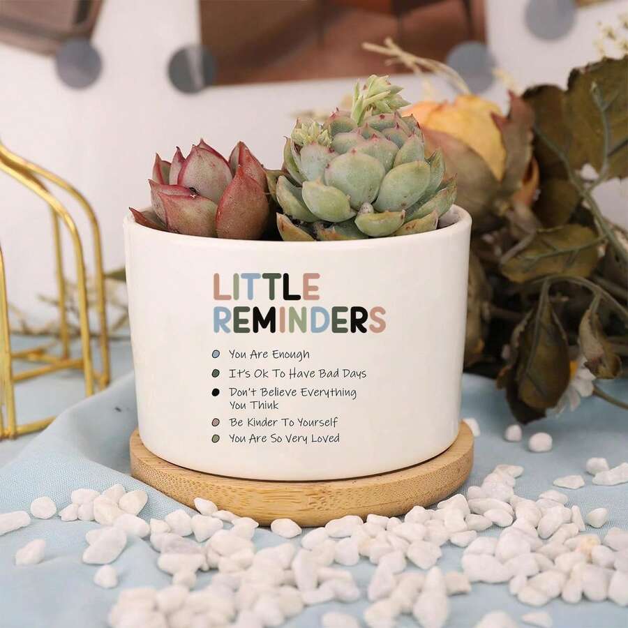 花瓶,户外花瓶,送给女性的鼓励礼物 - 心理健康礼物,附赠植物装饰,积极向上的植物礼物,带有可爱花盆的励志装饰,令人振奋的礼物,提升生活品质的多肉植物盆栽 - A - 查看 1