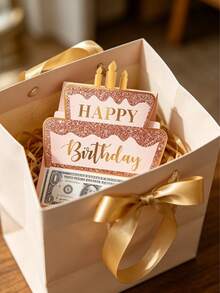 金色生日快樂折疊現金卡與信封，粉金色生日蛋糕圖案折疊現金卡，生日派對驚喜現金，週年紀念現金折疊卡，生日慶祝現金裝飾，生日派對裝飾，生日快樂折疊現金卡與信封－有趣的送現金方式，生日裝飾，生日，派對小禮 - 升級款 - 查看 5