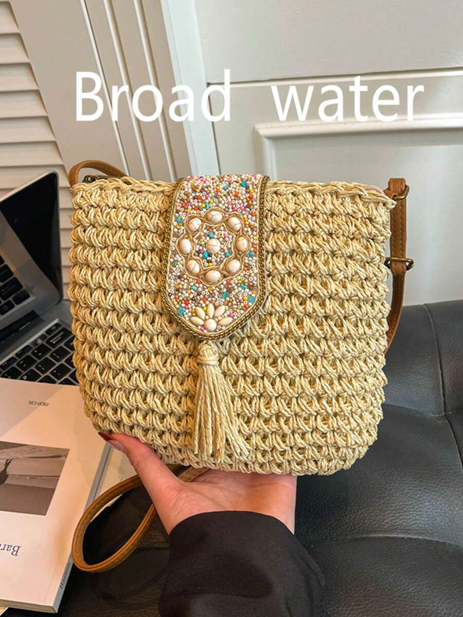 2026 Spring/Summer Fashionable New Straw Bag, Tassel Shoulder/Crossbody Bag, Beach Vacation Bag