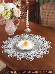1 Piece Of 100% Polyester Round Small Tablecloth With Spliced Lace. Suitable For Small Round Tables, Square Tables, Dining Tables, Coffee Tables, Candle Holder Mats, Placemats, Coasters And Plate Mats. Ideal For Home Decoration, Holiday Decoration And Wedding Decoration. Available In Multiple Sizes And Colors. - Grey - View 5