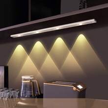 GYJAETM 1pc LED Sensor Light Strip, Wireless Magnetic USB Rechargeable - Lithium Battery, Auto Shut Off Detachable Plastic Lampshade, Suitable For Wall, Cabinet, Kitchen, Stairs, Corridor, Shelf, Under Cabinet Lighting - Tricolor Light - View 5