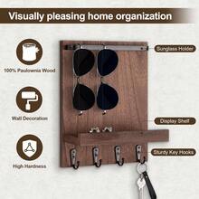 Wall Mounted Key Hooks, 4-Hook Wall Mounted Key Organizer Rack, Rustic Style Key Holder For Leashes, Sunglasses, Decorative Mail Organizer, Home Decor - View 3