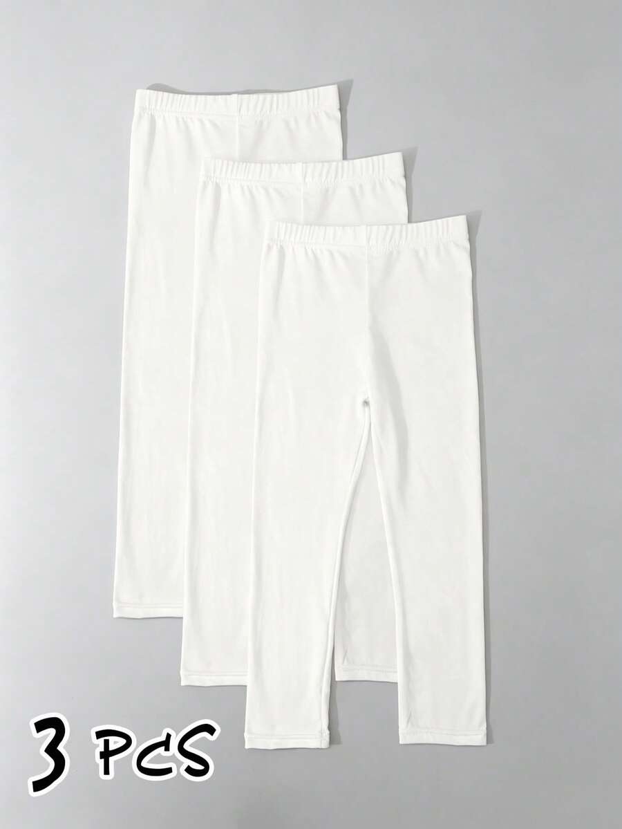Bộ 3 quần legging mỏng màu trơn cho trẻ em, đa năng, có thể mặc lót hoặc mặc ngoài, thích hợp cho mùa xuân/thu. - trắng - Xem 1
