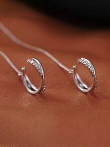 Women's Fashion Personalized Tassel Cross Ear Clip Earrings, Unique Design, Elegant Earrings - Silver - View 2
