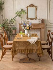 1pc French Country Style Lace Tablecloth With Ruffle Edge, Decorative Table Cover For Kitchen, Dining Room, Living Room, Coffee Table, TV Stand, Suitable For Wedding, Party, Birthday, Home Decor - Camel - View 3