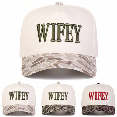 1Piece Men WIFEY Letter Embroidered Camouflage/Leopard Two Tone Five-Panel Baseball Cap Outdoor Adjustable Sunscreen Leisure Hat Spring Autumn Travel Tourism Beach Vacation Wedding Gift