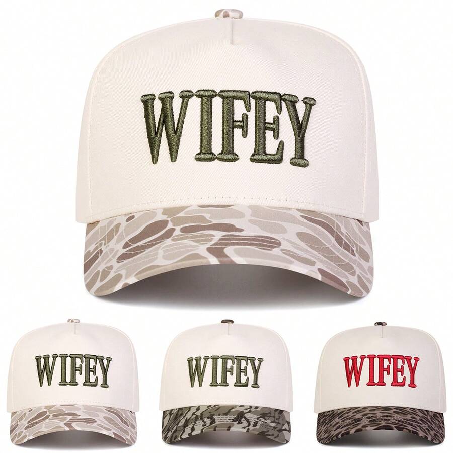 1Piece Men WIFEY Letter Embroidered Camouflage/Leopard Two Tone Five-Panel Baseball Cap Outdoor Adjustable Sunscreen Leisure Hat Spring Autumn Travel Tourism Beach Vacation Wedding Gift - Nhiều màu - Xem 1