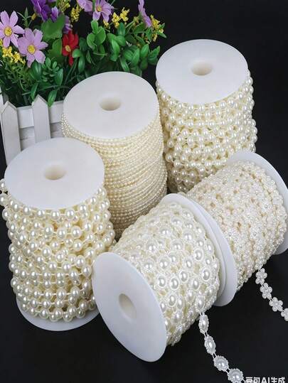 5m/4mm/6mm Fashion Decorative Imitation White Pearl Beads, Decorative Pearls, Beautiful Elegant White Pearl Strand, Pearl Strand Spool, Pearls Suitable For Wedding Party Birthday Jewelry Accessories, Wedding Birthday Party Decor, DIY Crafts, Cake Decoration, Cake Decorating Tools