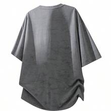 男士休闲时尚大理石纹圆领短袖T恤，夏季百搭 - 深灰色 - 查看 3