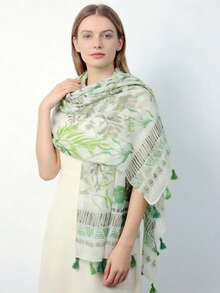 1pc Abaya Women's Ocean World Printed Scarf Shawl, Travel & Vacation Sun Protection - Multicolor - View 7