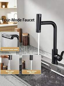 Grifo de cocina moderno de doble función con 4 modos, diseño de cascada de acero inoxidable con agua fría y caliente, surtidor alto con giro de 360°, con cabezal rociador y manijas de control dual, instalación de un solo orificio, apto para fregadero de cocina y tocador de baño, fácil instalación, accesorio moderno esencial para el hogar, ideal para renovación del hogar - Multicolor - Ver 3