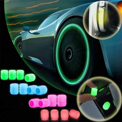 4 pièces Bouchons de valve lumineux, bouchons de tige de valve luminescents pour pneus sans chambre de moto et vélo électrique