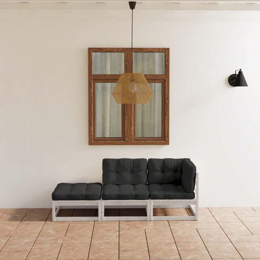 vidaXL 3-tlg. Garten-Lounge-Set mit Kissen Kiefer Massivholz - Blanc - Voir 1