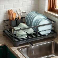 1pc Space-Saving Black PP Material Dish Rack With Drainage Holes, Moisture-Proof And Easy To Clean Multifunctional Kitchen Storage Rack, Suitable For Plates, Cutlery, Etc., Modern And Practical Kitchen Supplies, Dish Drying Rack, Kitchen Utensils. - Multicolor - View 2