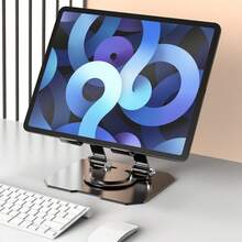 1pc Black Metal Flat Tablet Stand, Suitable For IPad And 4-13 Inch Phones, Carbon Steel, Hollow Middle, Dual Swivel Joints, Square Base, 360 Degree Rotation - Multicolor - View 2