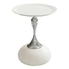 Mesa auxiliar redonda de metal mesa de pedestal moderna mesas de bebidas esquineras mesa auxiliar decorativa para sala de estar patio y bar blanco-plata - blancoplateado - Ver 8
