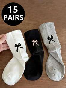 1/5/10/15/20 Pairs Stylish Ballet-Inspired Socks With Bow Design, Campus Wear - Multicolor - View 9