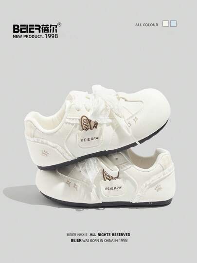  BEIER Casual Sneakers, New Fashion Versatile Round Toe Flat Lace-Up Skateboard Shoes For Women