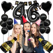 Juego de decoraciones de cumpleaños 46 para mujeres y hombres, globo de decoración de cumpleaños 46, suministros para fiesta de nacimiento 46, incluye pancarta, correa para el hombro y globo para - 45 - Ver 12