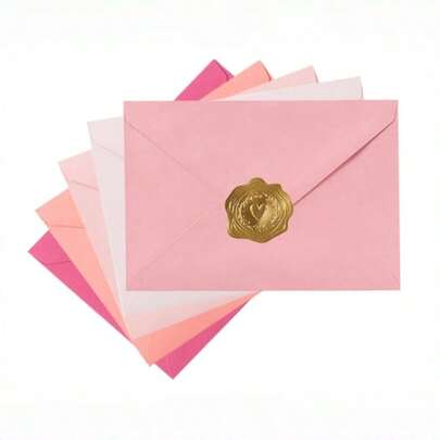 25pcs/Set Colorful A7 Invitation Envelopes, 5x7 Inch With Gold Stickers, Suitable For Cards & Invitations, 5 Color Varieties (Pink Tones, 5.25x 7.25 Inch)
