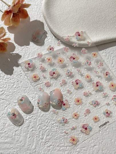 1片5D立体浮雕果冻质感花朵美甲贴纸，3D自粘半透明雏菊美甲贴花，优雅春季美甲装饰