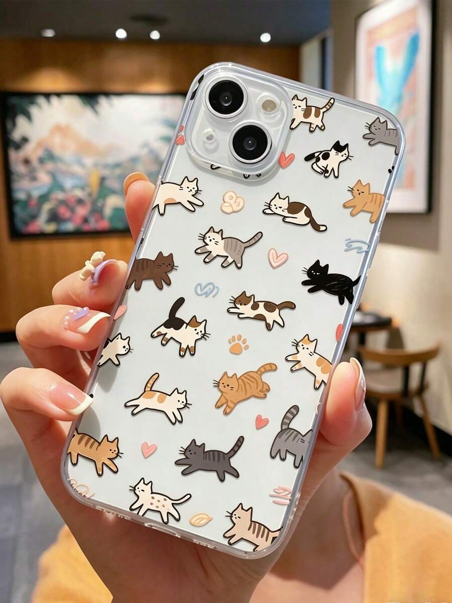 1个时尚个性化可爱卡通猫图案全覆盖透明防指纹TPU软手机壳,兼容 17/17 Pro/17 Pro Max/16 Pro Max/16/16 Pro/16 Plus/11/15/15 Pro/15 Pro Max/12/13/14 Pro Max/12 Pro/12 Pro Max/13 Pro/13 Pro Max - 無色 - 查看 1