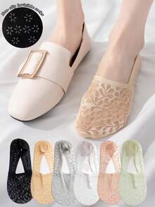 1/3/5 đôi tất ren kiểu thuyền dành cho nữ, thích hợp cho mùa xuân và mùa hè, tất chống trơn trượt, không lộ viền, lý tưởng để mang cùng giày da và giày thường ngày. - Nhiều màu - Xem 2