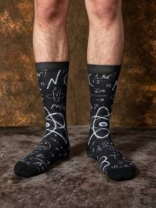 1/3 Pairs Science Knowledge Doodle Pattern Mid-Calf Socks, Men's Mid-Calf Socks, Creative & For Summer - Multicolor - View 7