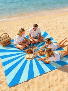 1件新款防水防沙数码印花沙滩/野餐垫，时尚清新图案，适合户外露营和野餐 - 彩色 - 查看 8