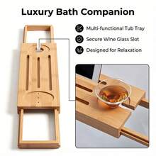 Expandable Bamboo Bathtub Tray With Non-Slip Feet & Wine Holder, Bathtub Tray Bath Tray Bath Tub Tray Wood Bathroom Tray Bath Accessories For Luxury Spa, Home Decor, Wooden Bath Caddy For Tub, Bathroom Vanity & Countertop Organization - Primary Color - View 6