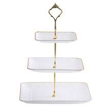 Vintage Embossed Square 3-Tier Dessert Stand, Plastic Cupcake Holder With Gold Rod, For Party Wedding Holiday Decor - View 10